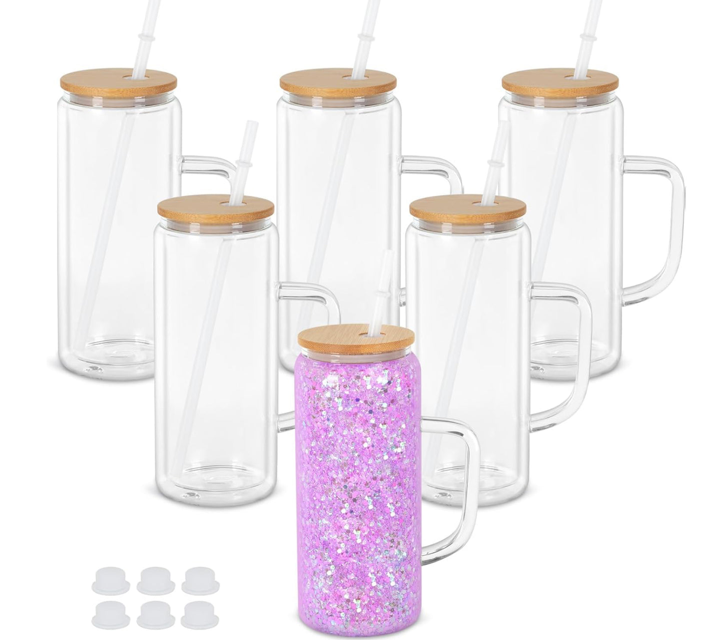 Custom 20 oz Double Wall Glass Coffee Mug with Handle