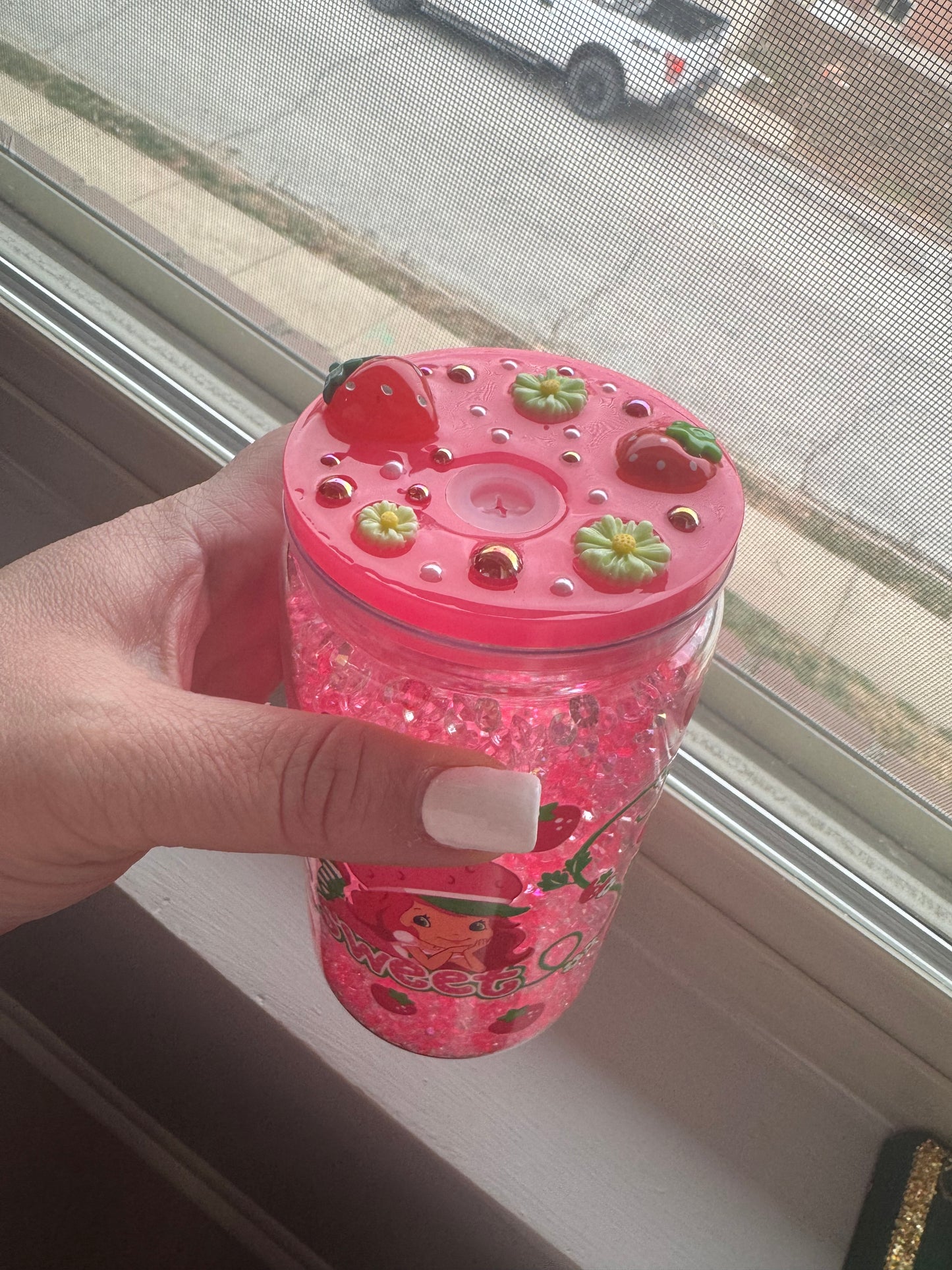 Cute Strawberry 16oz Acrylic Glitter Filled Snowglobe