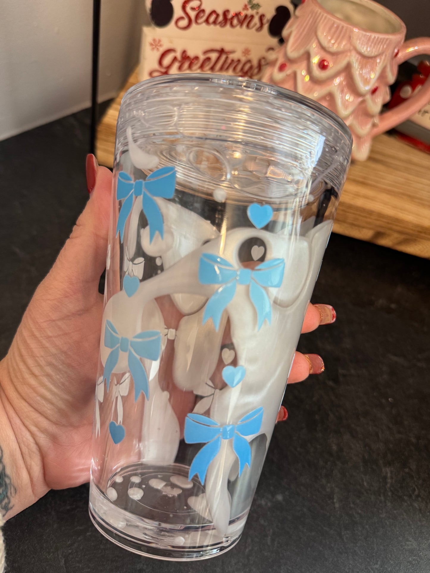 16oz Acrylic Mica Lava Cup with Blue Bows and Hearts