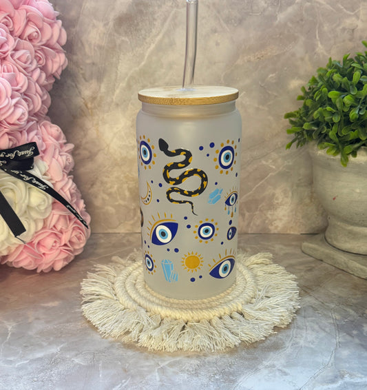 Evil Eye Frosted Glass Cup