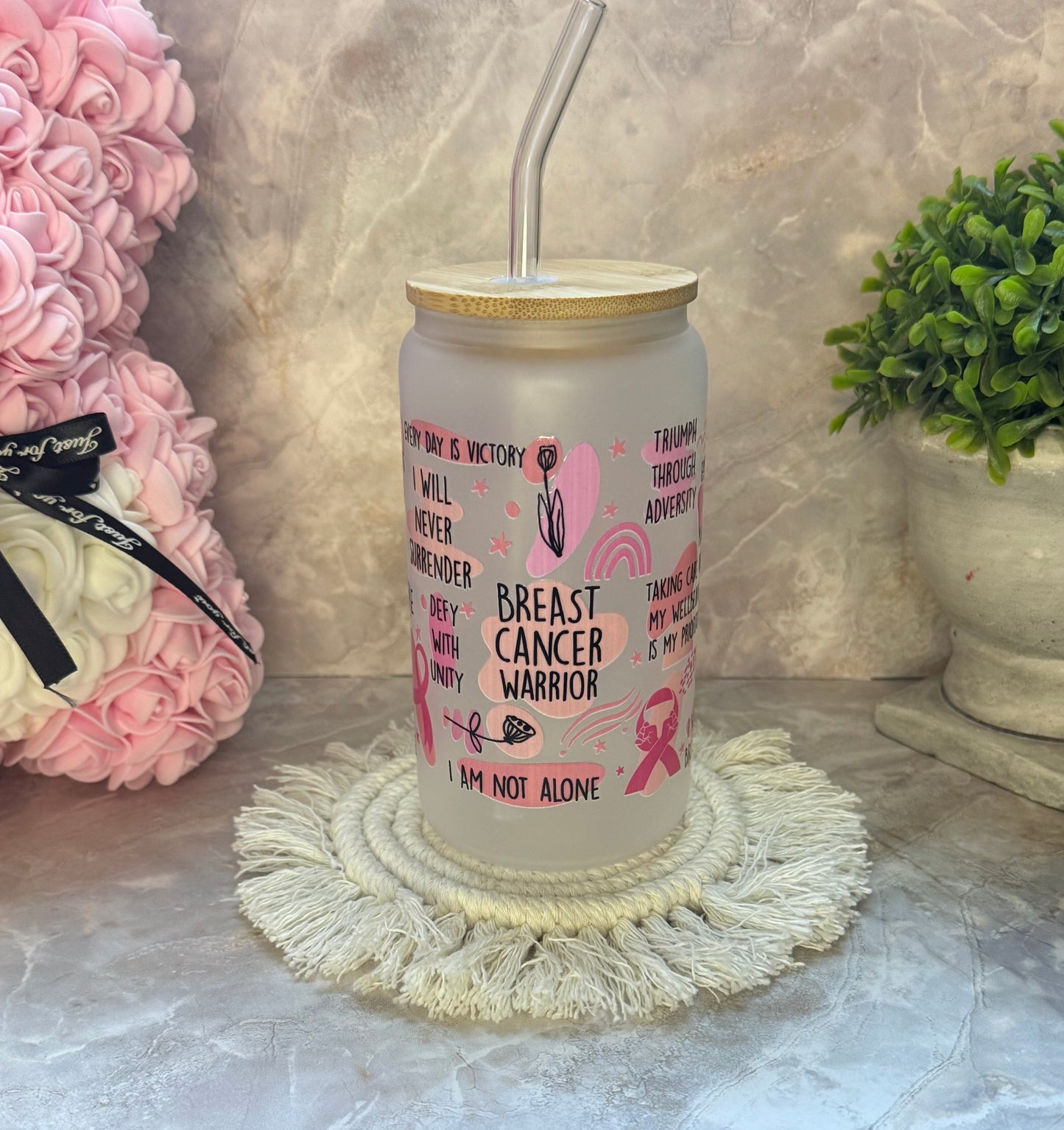 Breast Cancer Frosted Glass Cup