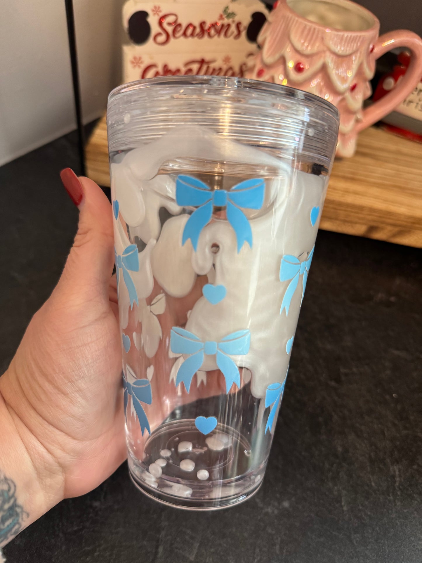 16oz Acrylic Mica Lava Cup with Blue Bows and Hearts