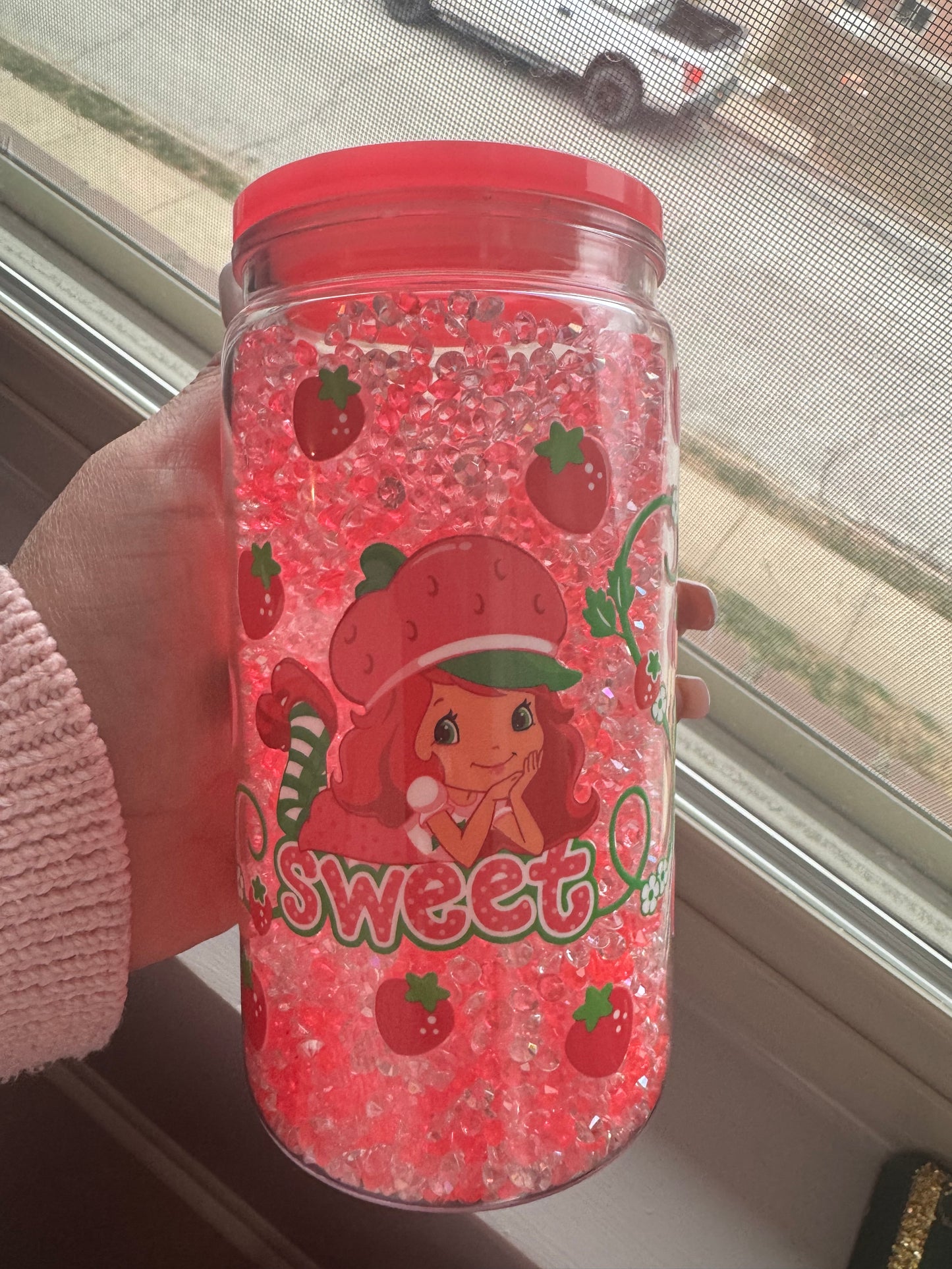 Cute Strawberry 16oz Acrylic Glitter Filled Snowglobe