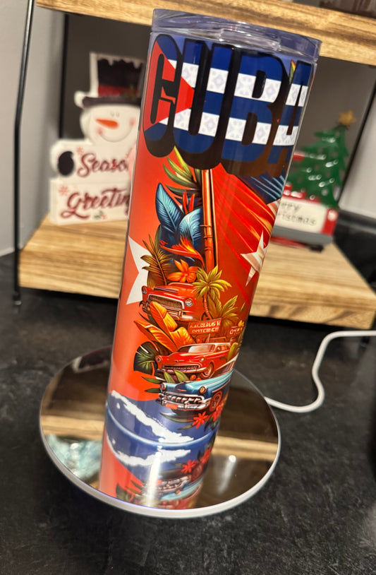 20oz Stainless Steel Cuban Inspired Tumbler with Lid and Metal Straw