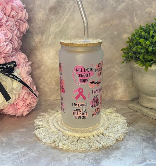 Breast Cancer Frosted Glass Cup