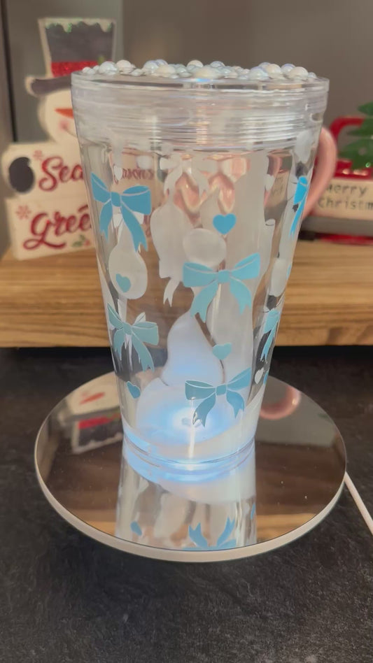 16oz Acrylic Mica Lava Cup with Blue Bows and Hearts